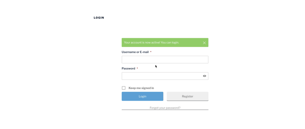 Login Page After Activation Email Sample